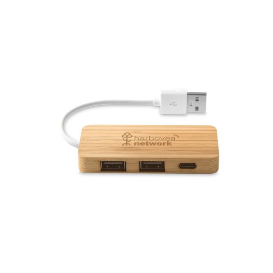 Hub USB em Bambu com 2 Portas Personalizado