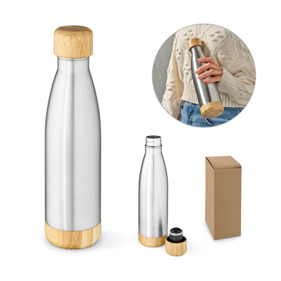 Garrafa em aço inox com tampa em bambu 550 mL Personalizada